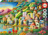 Educa - Puzzle 500 elementów dla dorosłych | Kolorowa wioska nad jeziorem 500 elementów puzzle dla dorosłych i dzieci od 11 lat, puzzle krajobraz, ilustracja (19552) Puzzle Naty Shop Domyślny tytuł