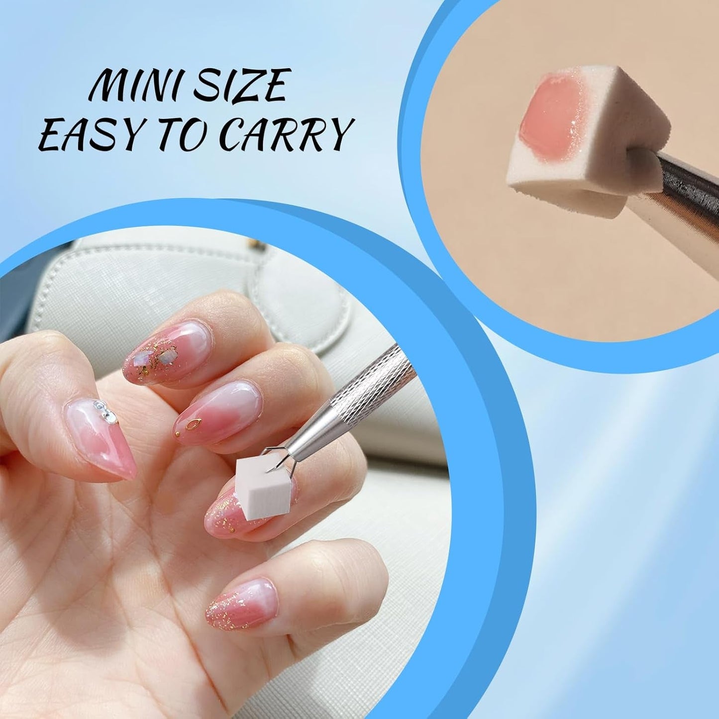 Eiito 100 Stück Weiche Nagelschwämme Für Ombre, Mit 2 Greifstift, Aura-Maniküre-Nailkunst-Werkzeuge (srebro + złoto)