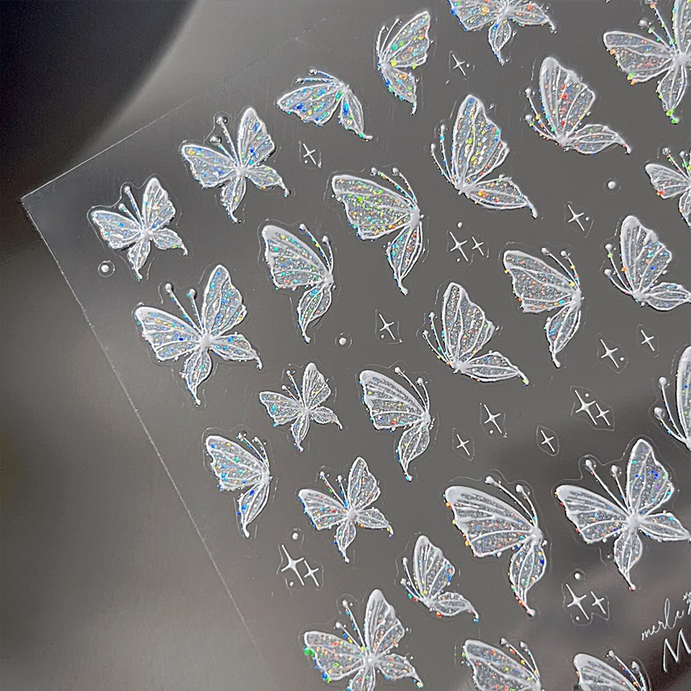 Aurora Muschel Schmetterling Nagelsticker Weiß Schmetterlinge Naklejka na paznokcie Gelee Relief Butterfly Nagelaufkleber Y2K Motyle Nagel Naklejka Nägel Nageldesign Nagel Zubehör Naklejki na paznokcie Nailart