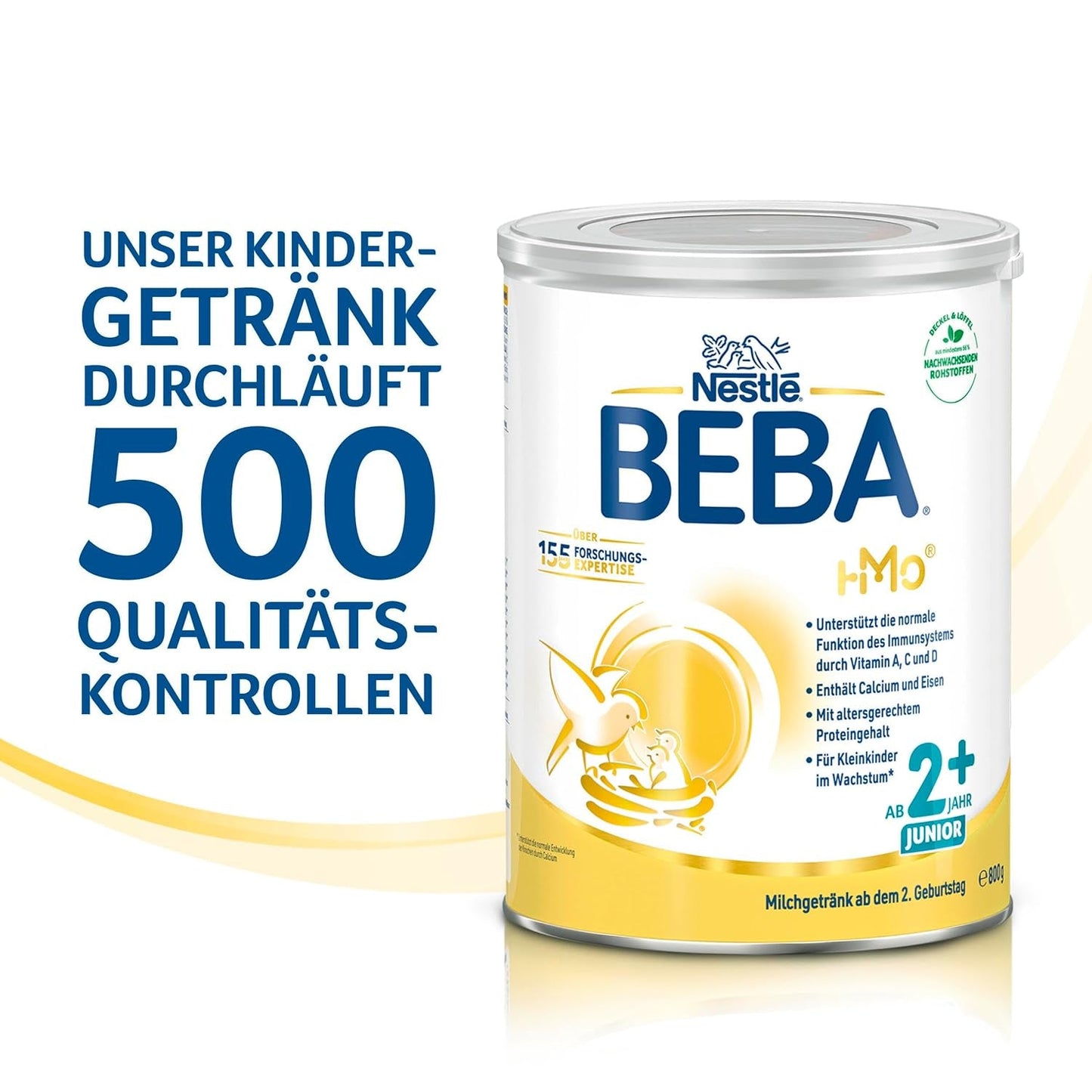 BEBA Junior 2+ napój mleczny od 2 lat, z HMO, zawartość białka dostosowana do wieku, tylko laktoza, bez oleju palmowego, bez oleju rybnego, pokarm dla małych dzieci, mleko w proszku dla dzieci, opakowanie 6 szt. (6 x 800 g)