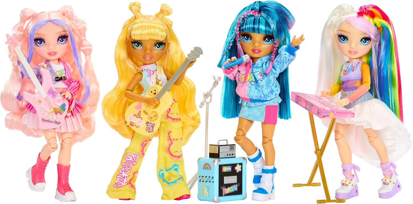 Zespół Rainbow High Junior High Rock Band – Amaya, kolory tęczy – lalka modowa 23 cm z klawiaturą, konfigurowalna za pomocą naklejek, ruchoma, urocza zabawka dla dzieci w wieku od 4 lat