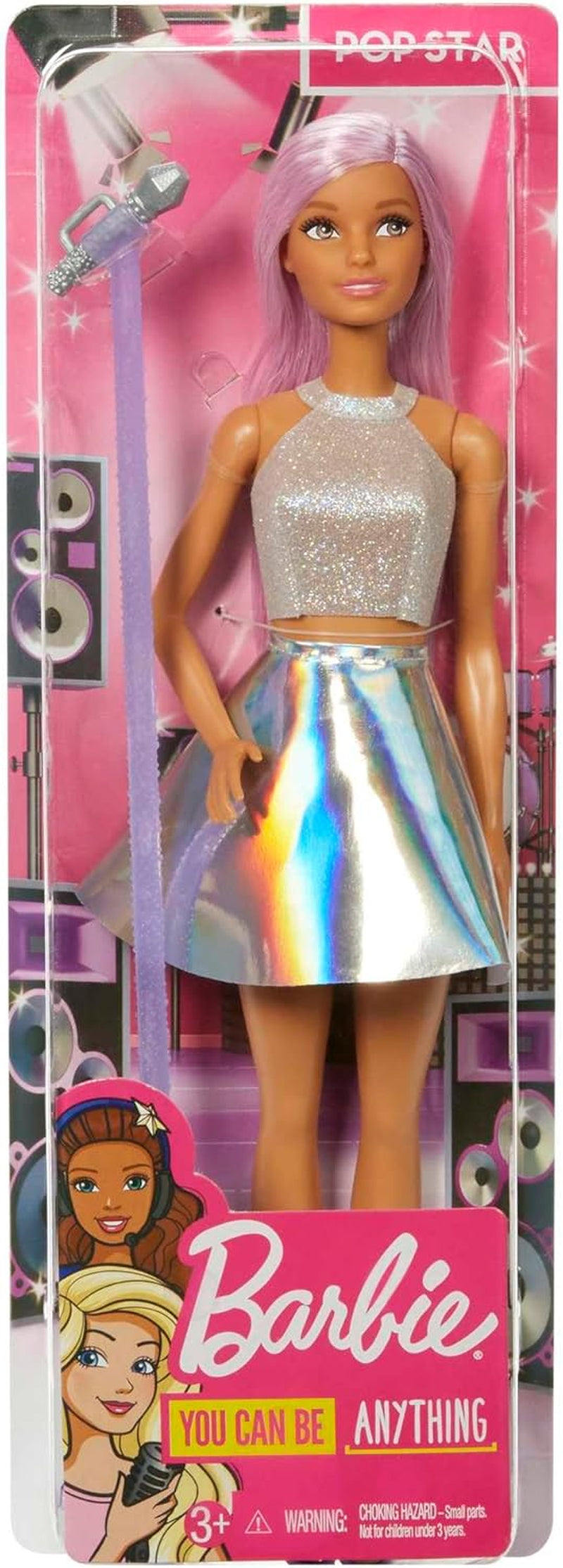 Lalka Barbie Pop Star ubrana w błyszczącą spódnicę z mikrofonem i różowymi włosami Prezent dla dzieci w wieku 3–7 lat JCW42 Olśniewające lalki Naty Shop