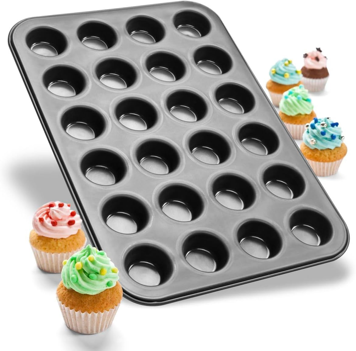 Zenker 6541 Black Metallic 24Er Mini-Muffinform – Antihaftbeschichte Für Perfekte Mini-Muffins, Ø 4,5 cm, ​​Made in Germany Formy i blachy do pieczenia Naty Shop