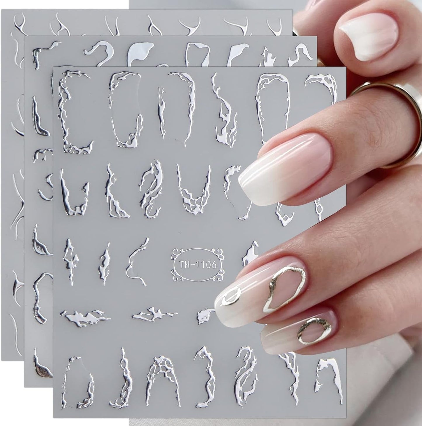 JMEOWIO Nagelsticker Marmor Linie 9 Blatt Nail Art Naklejka Selbstklebend Nagelaufkleber Silber Bunt Dekoration Nageldesign Zubehör