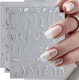 JMEOWIO Nagelsticker Marmor Linie 9 Blatt Nail Art Naklejka Selbstklebend Nagelaufkleber Silber Bunt Dekoration Nageldesign Zubehör