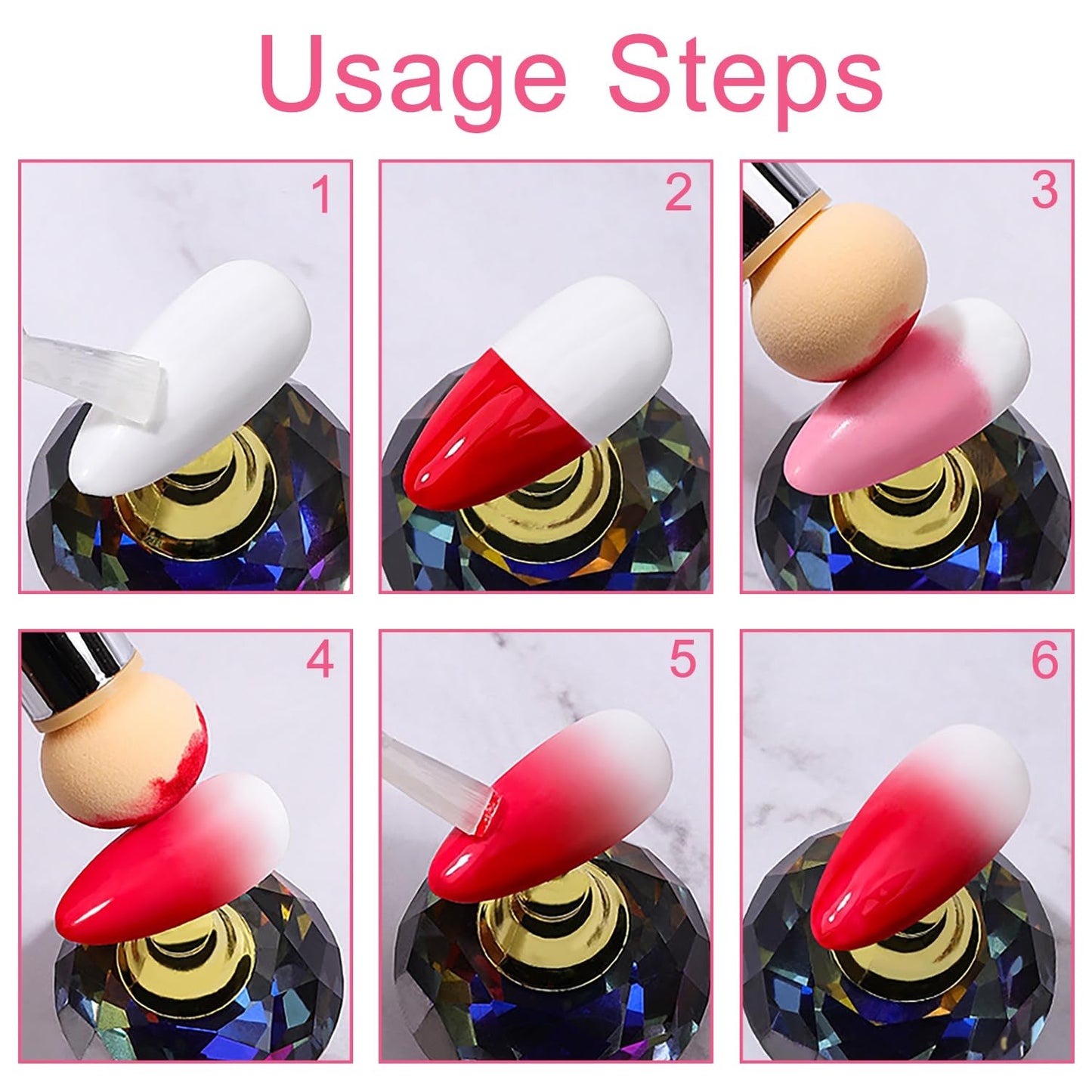 2 Stück Nail Art Rendering-Werkzeuge Doppelter Kopf, Gąbkowy aplikator z pędzelkiem Inkl 8 Ersatzköpfe, Nail Art Schwamm Und Tupfpinsel(Weiß, Rosa)