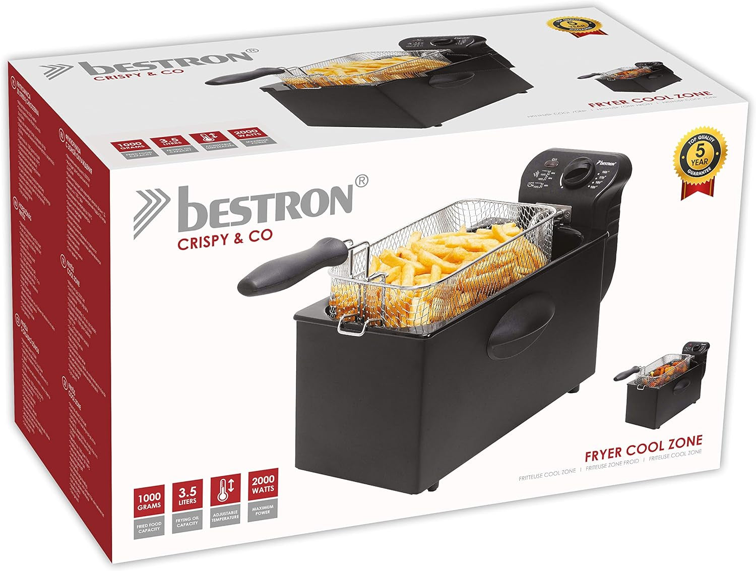 Frytkownica olejowa Bestron z technologią zimnej strefy, 3,5 litra, 2000 W Sprzęt AGD Naty Shop