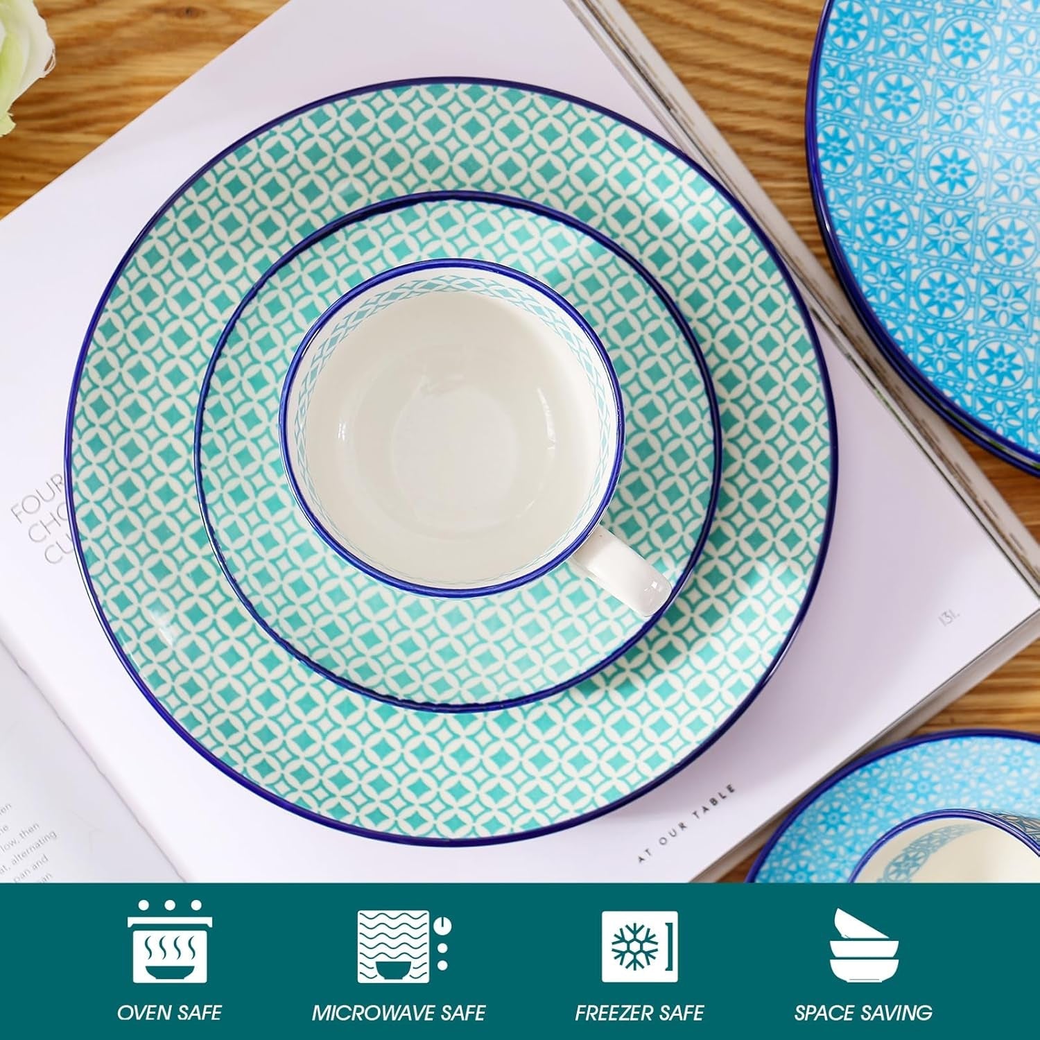 Porcelanowy zestaw do kawy Vancasso Macaron, 12-częściowy kolorowy serwis do kawy dla 4-12 osób, zestaw filiżanek, zawiera filiżanki do kawy, spodki i talerze deserowe