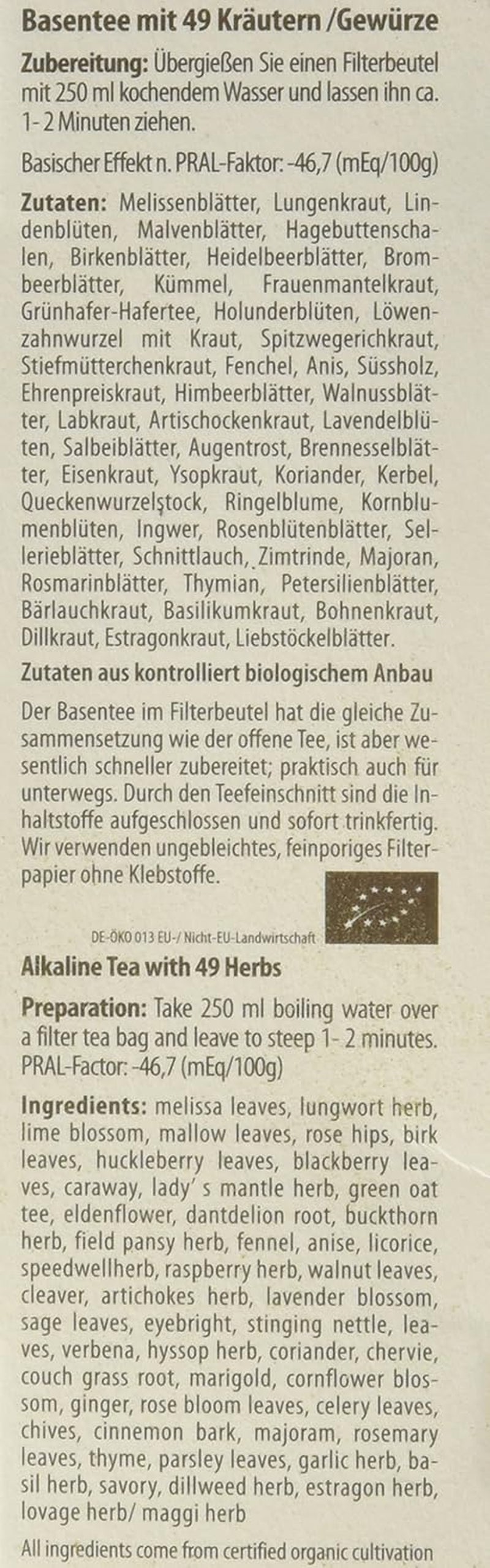 Droste-Laux Podstawowa herbata z 49 ziołami, 25 sztuk (herbata ziołowa, torebki filtrujące, herbata na czczo lub dieta) 120501