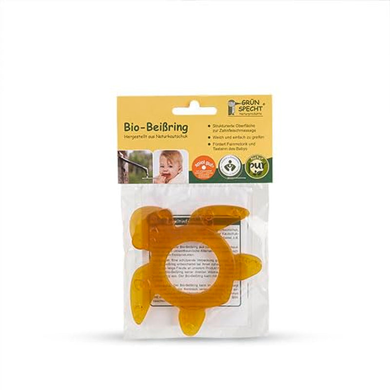 GRÜNSPECHT Gryzak z organicznej gumy naturalnej dla ząbkujących dzieci, masuje dziąsła, nie zawiera BPA, miękki, wspomaga motorykę małą, żółw (639-V2), brązowy