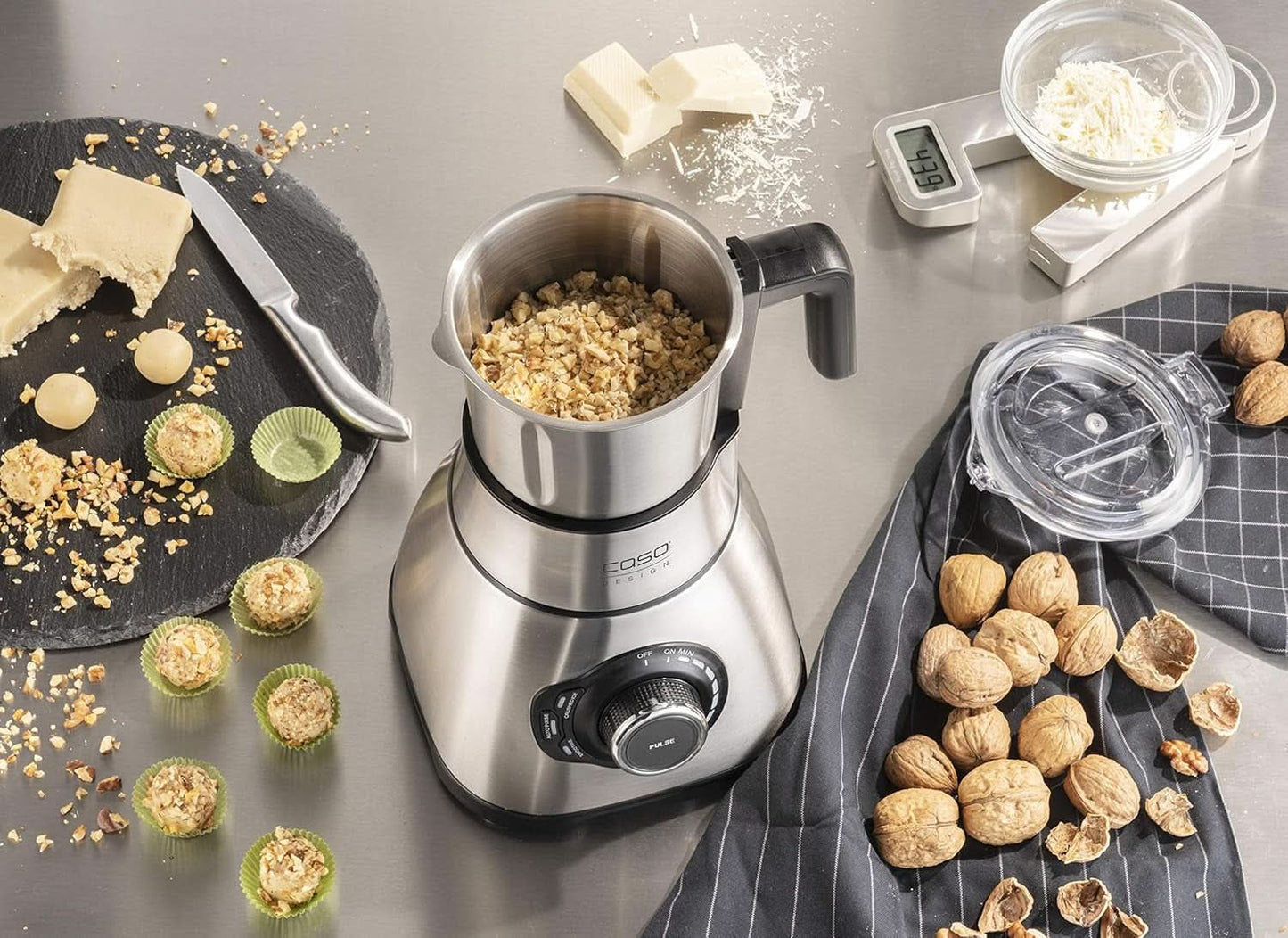 CASO B 1800 Powerblender-Set - Mikser stojący, 28 000 U/Min, Glasbehälter 1,75 L, Inkl. Trinkflasche Und Zerkleiner, Mixer Testsieger Mit Sehr Gut, Edelstahl Naty Shop