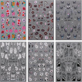JMEOWIO Nagelsticker Schwarz Weiße Blume 6 Blatt Nail Art Naklejka Selbstklebend Nagelaufkleber Frühling Letnia dekoracja kwiatowa Nageldesign Zubehör