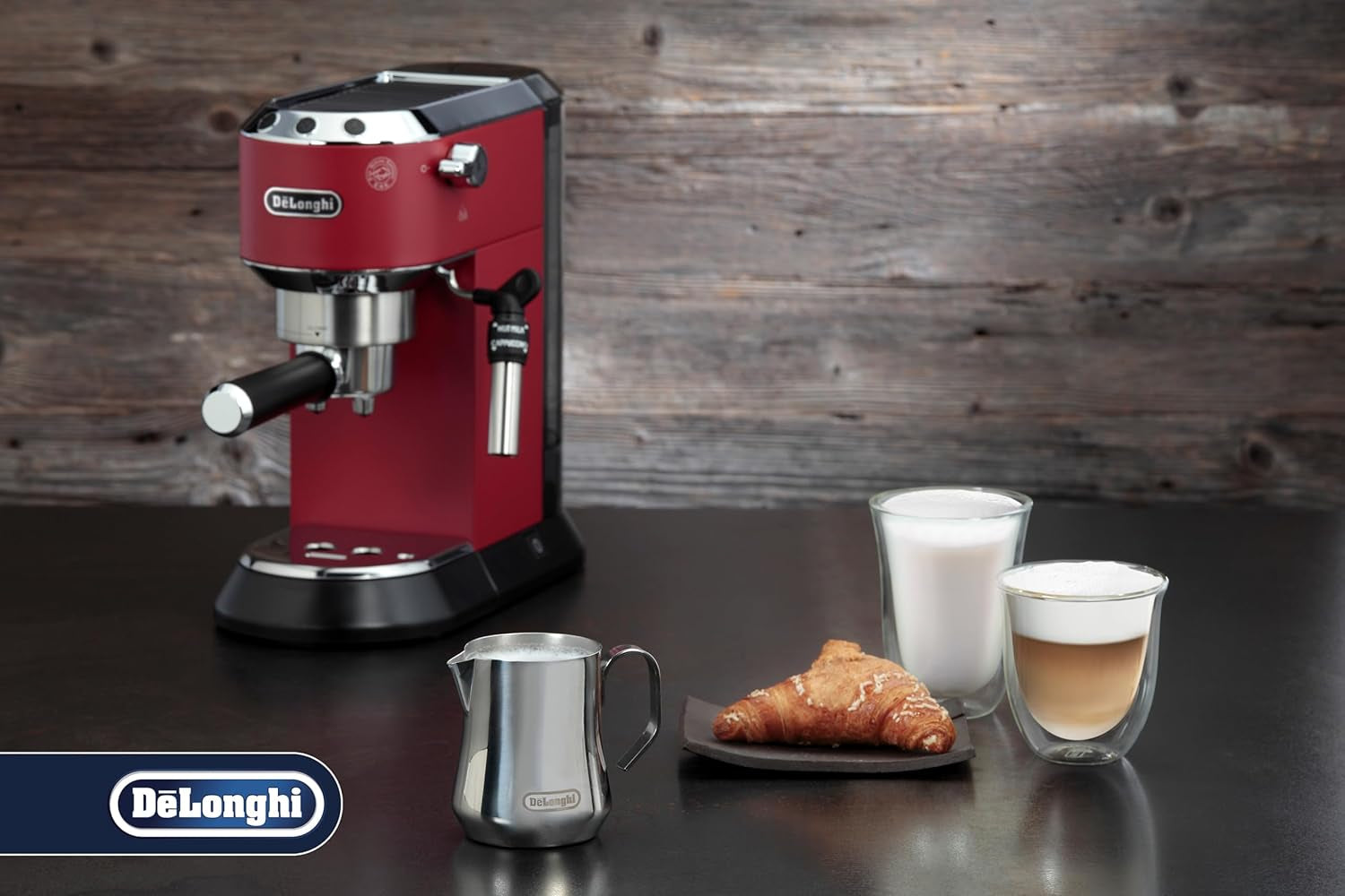 De'Longhi Dzbanek na mleko DLSC060, dzbanek na mleko do ręcznego spieniania, ergonomiczny uchwyt, pojemność 350 ml, stal nierdzewna