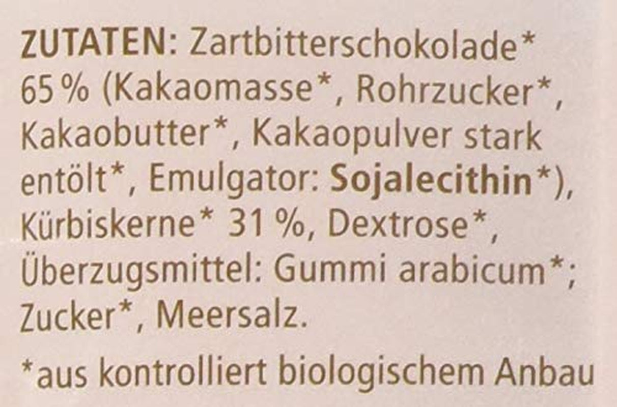 Landgarten Organiczne pestki dyni w ciemnej czekoladzie - Wegańska przekąska czekoladowa z pieczonymi pestkami dyni - źródło magnezu - 1 x 50g