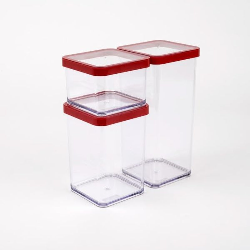 Rotho Loft Zestaw 5 słoików do przechowywania z pokrywkami, różne rozmiary, plastik spożywczy (PP), bez BPA, przezroczysty/czerwony, (21,4 x 21,4 x 23,5 cm) Zestaw 3 pudełek do przechowywania żywności Naty Shop (1X 0,5 l + 1X 1,0 l + 1X 1,5 l)