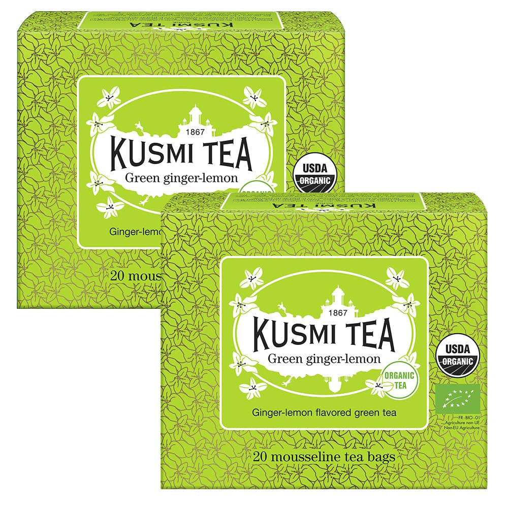 Herbata Kusmi - Opakowanie 2 sztuk - Zielona herbata jaśminowa - Organiczna mieszanka zielonej herbaty jaśminowej - 100% organicznej zielonej herbaty - Można spożywać na gorąco lub na zimno - 2X20 torebek herbaty