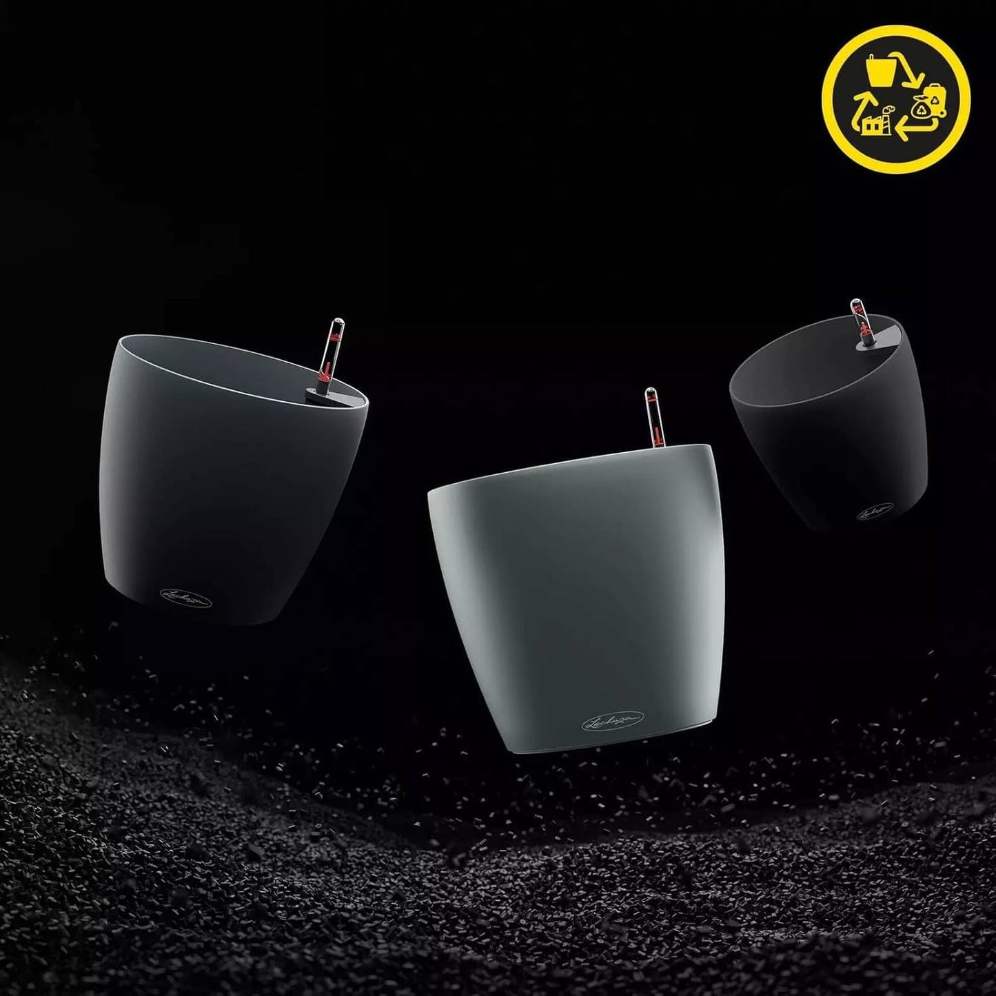 Donica LECHUZA Classico Color ECO 60 Ciemnoszary | Donica z systemem podlewania i wskaźnikiem poziomu wody | Wykonane w 100% z plastiku pochodzącego z recyklingu | Matowe wykończenie | Ø 60 x 55,5 cm | 18955