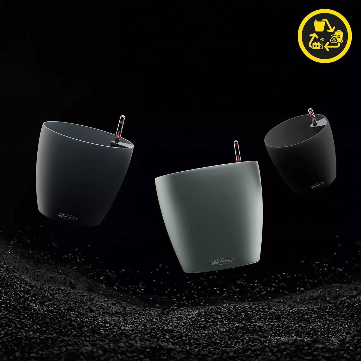 Donica LECHUZA Classico Color ECO 60 Ciemnoszary | Donica z systemem podlewania i wskaźnikiem poziomu wody | Wykonane w 100% z plastiku pochodzącego z recyklingu | Matowe wykończenie | Ø 60 x 55,5 cm | 18955