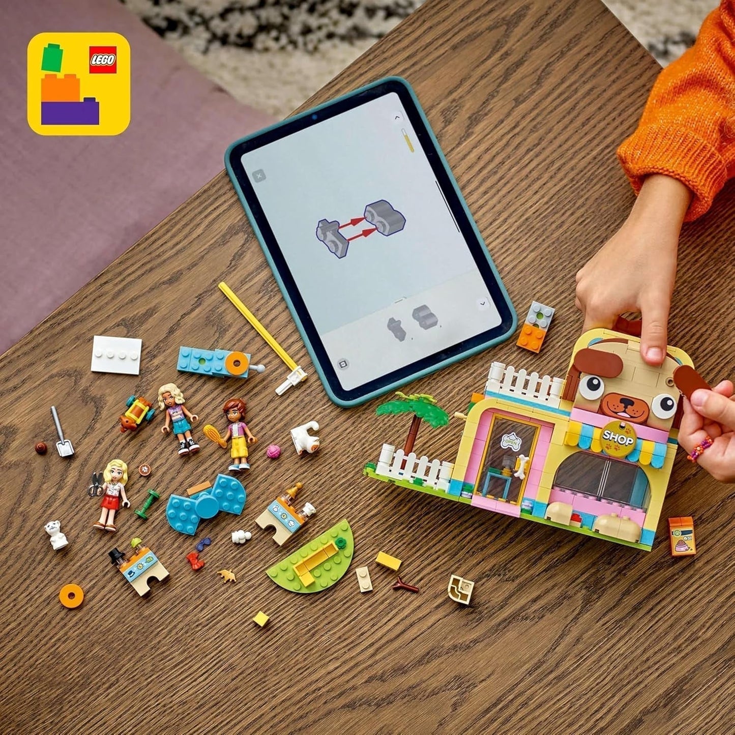 LEGO Friends Sklep z akcesoriami dla zwierząt Zestaw do zabawy w udawanie Zabawka edukacyjna dla 6-letnich dziewczynek 3 minifigurki i 3 figurki zwierząt Kot Pies Królik Pomysł na prezent dla dzieci 42650 Zestawy do budowania Besuche den LEGO-Store