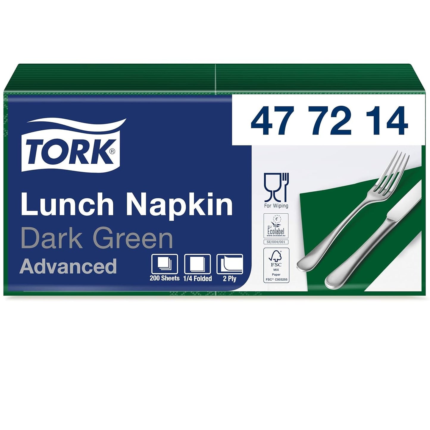 Tork 477840 Limonkowe serwetki obiadowe / 2-warstwowe serwetki do małych posiłków lub przekąsek / Zaawansowana jakość / 10 X 200 (2000) serwetki papierowe / 32,6 X 33 cm (dł. x szer.) / złożenie na 1/4