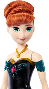 Mattel Disney Frozen Singing Anna Doll - 30-sekundowy fragment piosenki, klasyczny strój zamkowy, odpinana miękka spódnica, czesane włosy, dla dzieci w wieku 3+, wersja niemiecka, HMG41