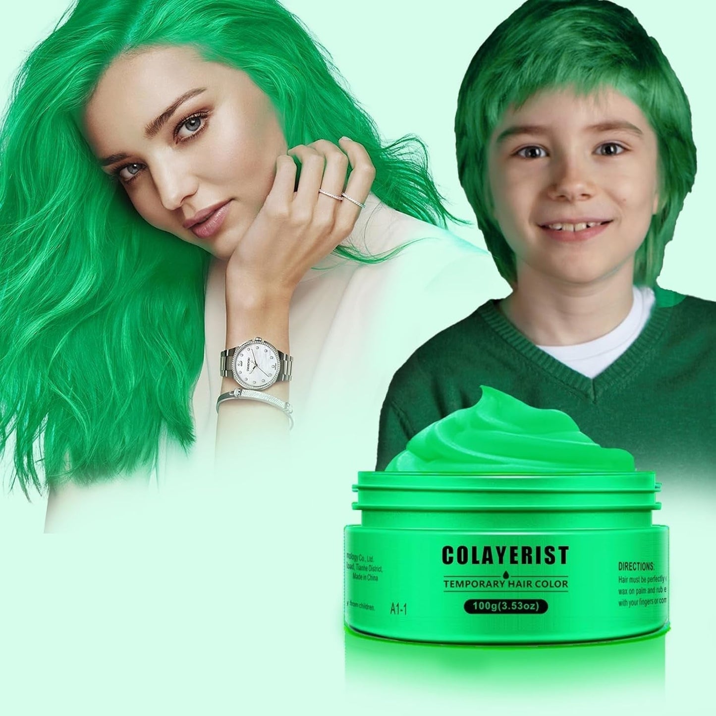 COLAYERIST Zmywalny tymczasowy czarny kolor włosów Wosk koloryzujący do włosów dla mężczyzn i kobiet Tusz do rzęs na imprezę lub Cosplay Produkty do koloryzacji bez bałaganu Farba do włosów Naty Shop Zielony