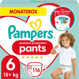 Spodnie Pampers Premium Protection rozmiar 5, 144 pieluszki, 11 kg - 17 kg, z regulacją 360° i miękkimi mankietami zapobiegającymi wyciekaniu dla optymalnego komfortu i ochrony