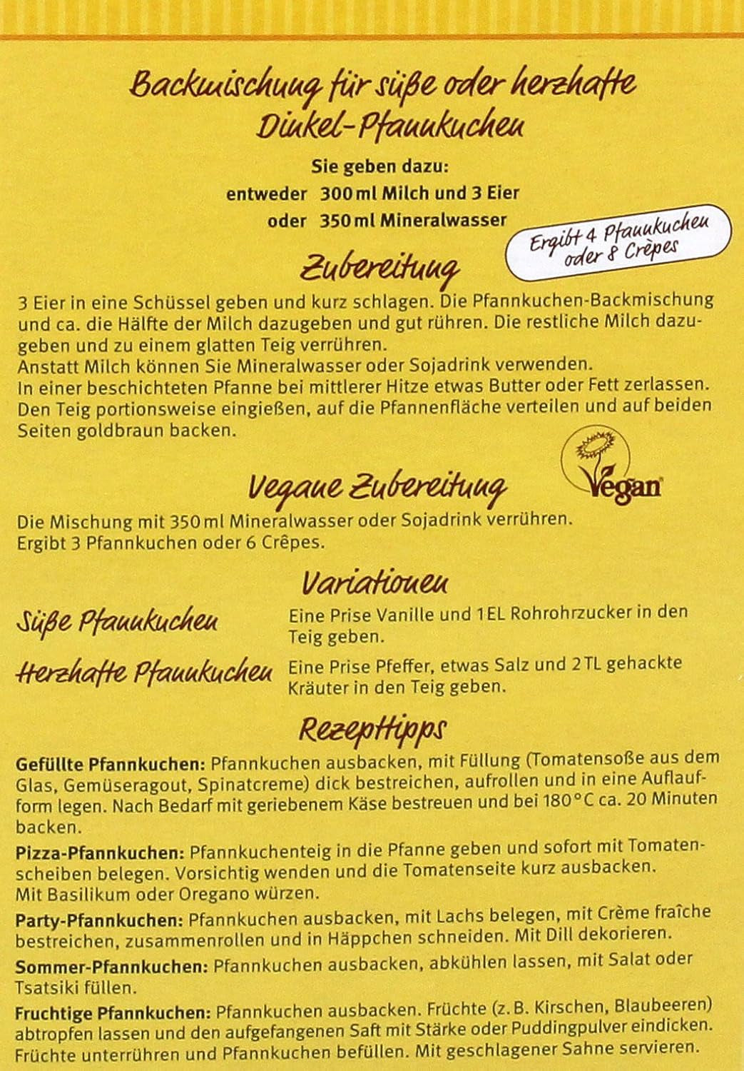 Dinkel-Pfannenkuchen, 180 G Mieszanka do pieczenia i gotowania Naty Shop