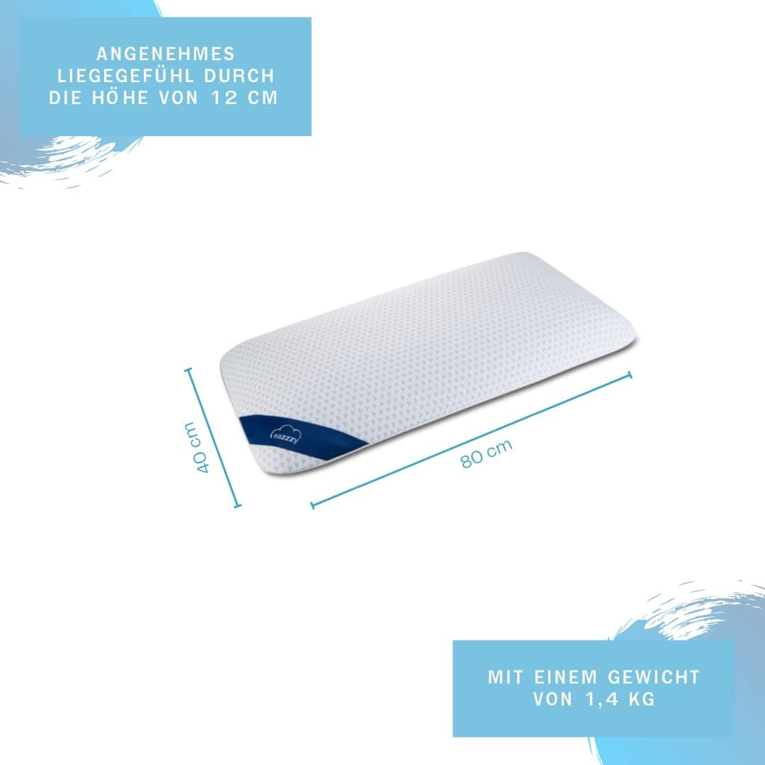 Poduszka piankowa Genius Eazzzy 40X80 cm wysokość 10Cm - Poduszka pod kark o 2 stopniach twardości + pianka chłodząco-żelowa - Poduszka do spania dla osób śpiących na boku, plecach i brzuchu przeciw bólom szyi, poliester Poduszki standardowe Naty Shop