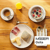 MĘSER 931967 Osita Retro Series Zestaw zastawy stołowej Wave dla 6 osób, 18-częściowy okrągły zestaw naczyń obiadowych, talerze obiadowe, talerze deserowe i miski na płatki zbożowe, ceramiczny, kremowobiały