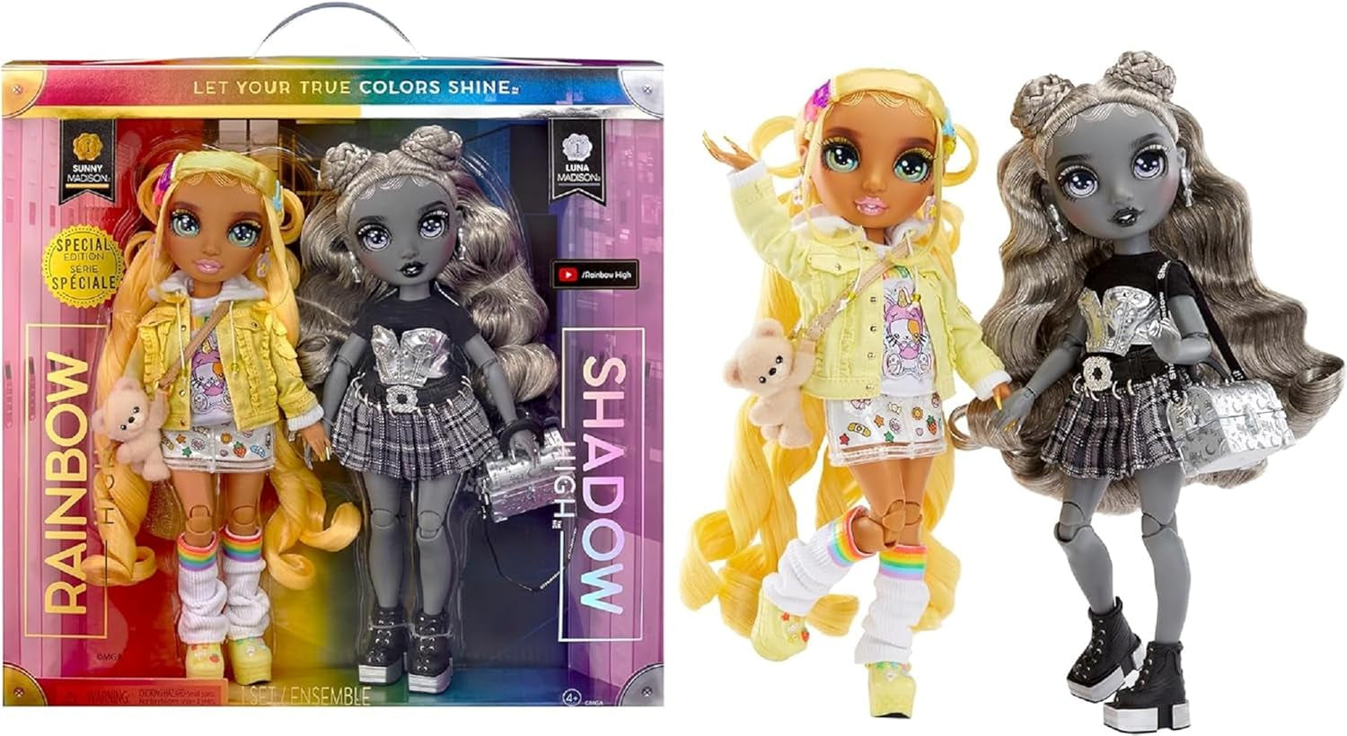 Edycja specjalna Rainbow High Shadow High – Madison Twins Sunny and Luna – 2 modne lalki w żółtych i szarych strojach od projektantów, mieszaj i dopasowuj z akcesoriami – dla kolekcjonerów i dzieci w wieku 4–12 lat