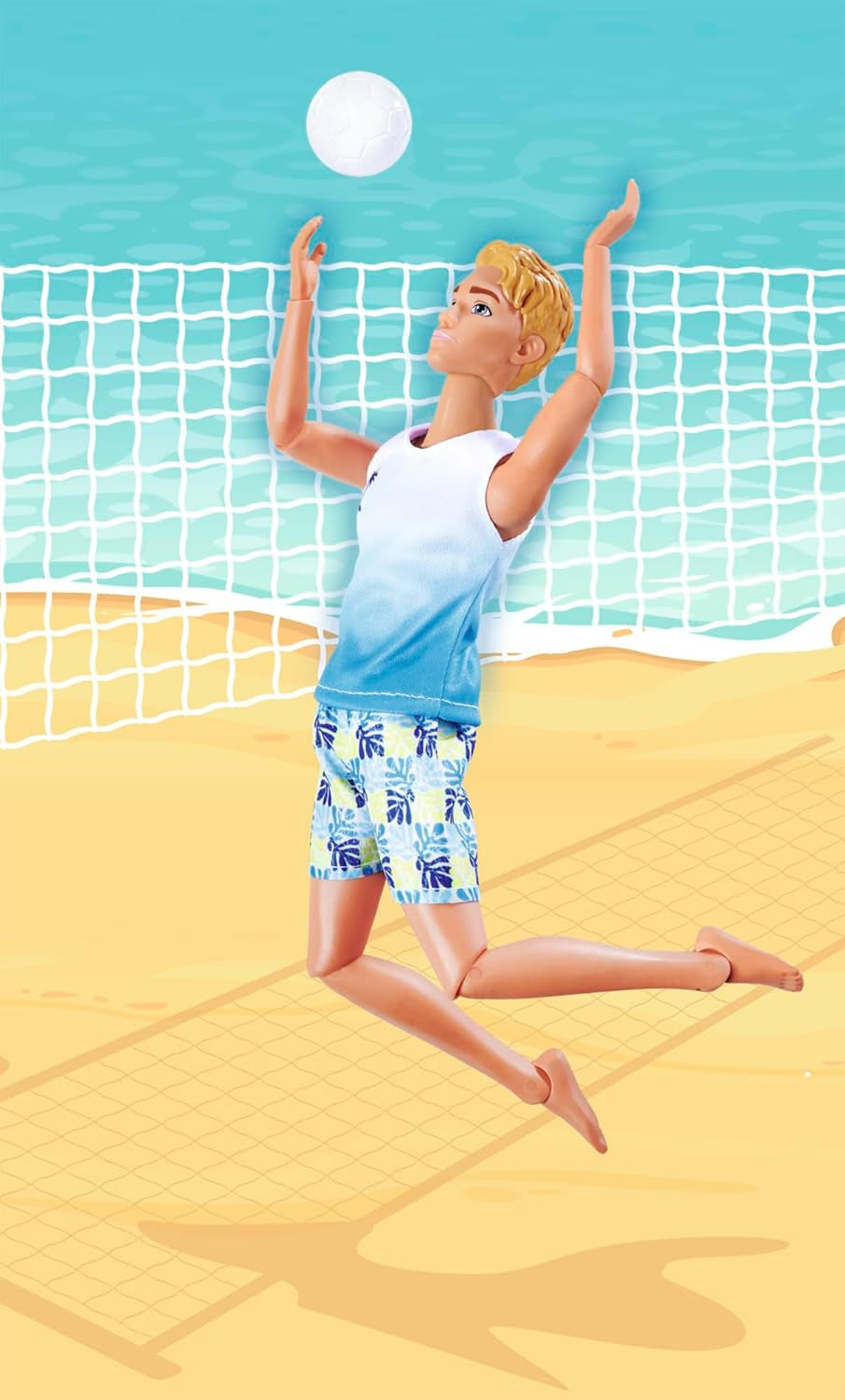 Simba Steffi Love Beach Kevin Doll, Kevin w stroju kąpielowym z koszulką i piłką do siatkówki, w pełni przegubowy, 30 cm, wiek 3+