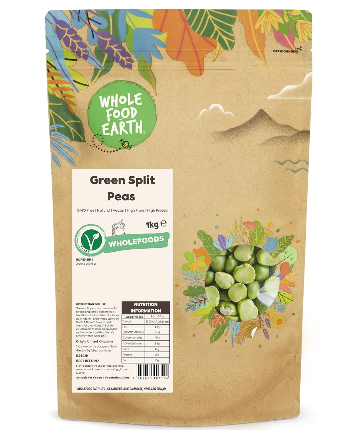 Wholefood Earth Organic Split Green Peas – 1 kg