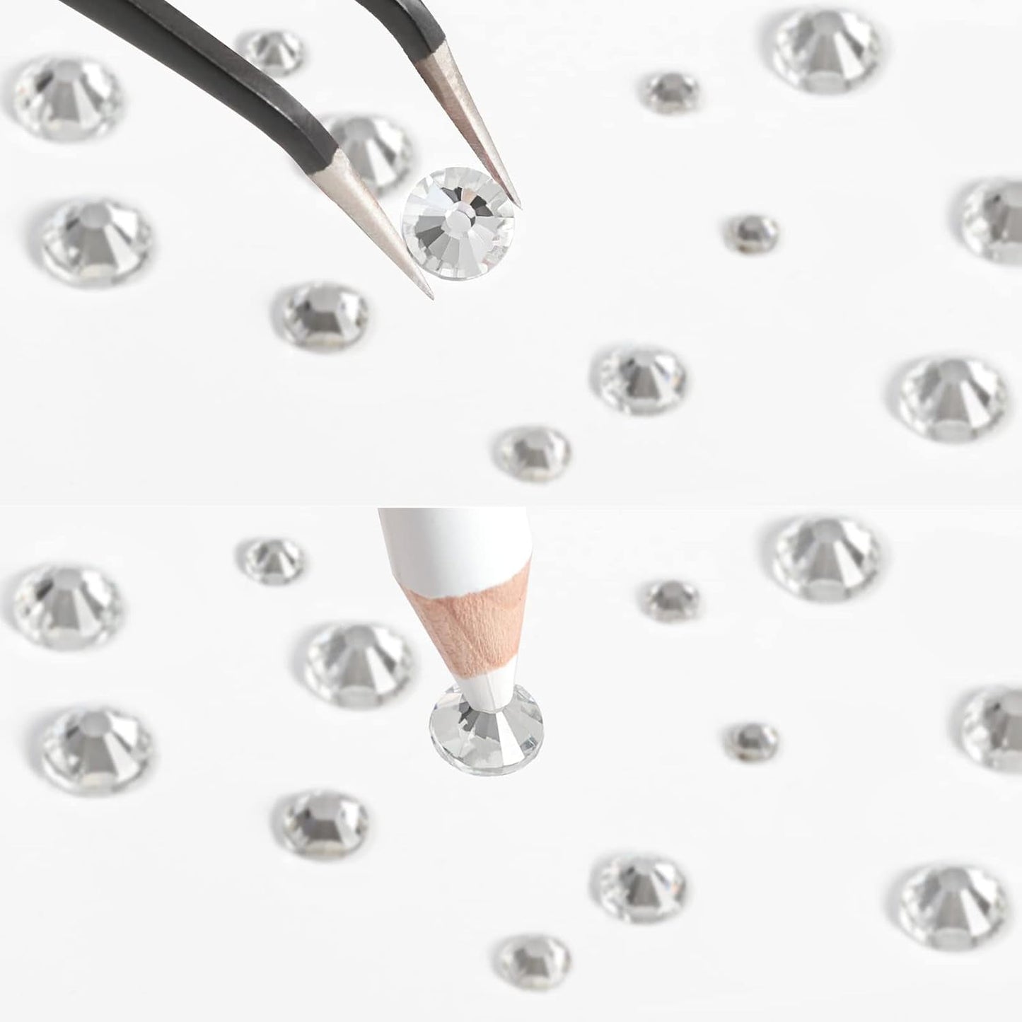 Beadsland 2500 szt. Glas Nailart Strasssteine ​​​​Kristall Flatback Edelsteine ​​​​Runde, ​​Für Handwerk Gemischt 8 Größen SS4 ~ SS30 Mit Picking Pinzette Und Stift (Kristall Weiss)