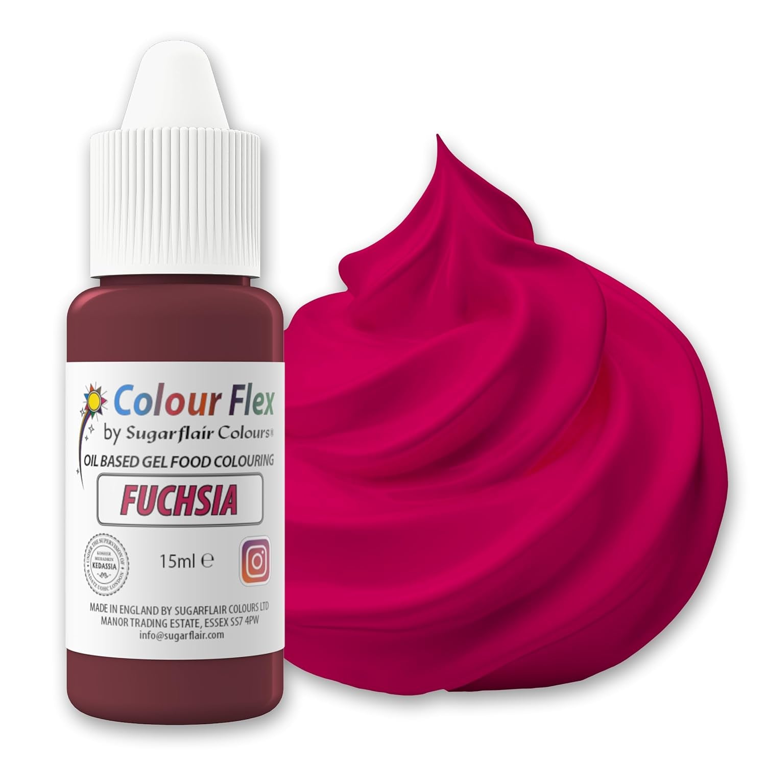 Sugarflair Colourflex Fuksja Barwnik spożywczy na bazie oleju, wysoce skoncentrowany płynny barwnik spożywczy, barwnik spożywczy do śmietany, czekolady, ciasta, kremówki, lukieru i nie tylko - 15ml