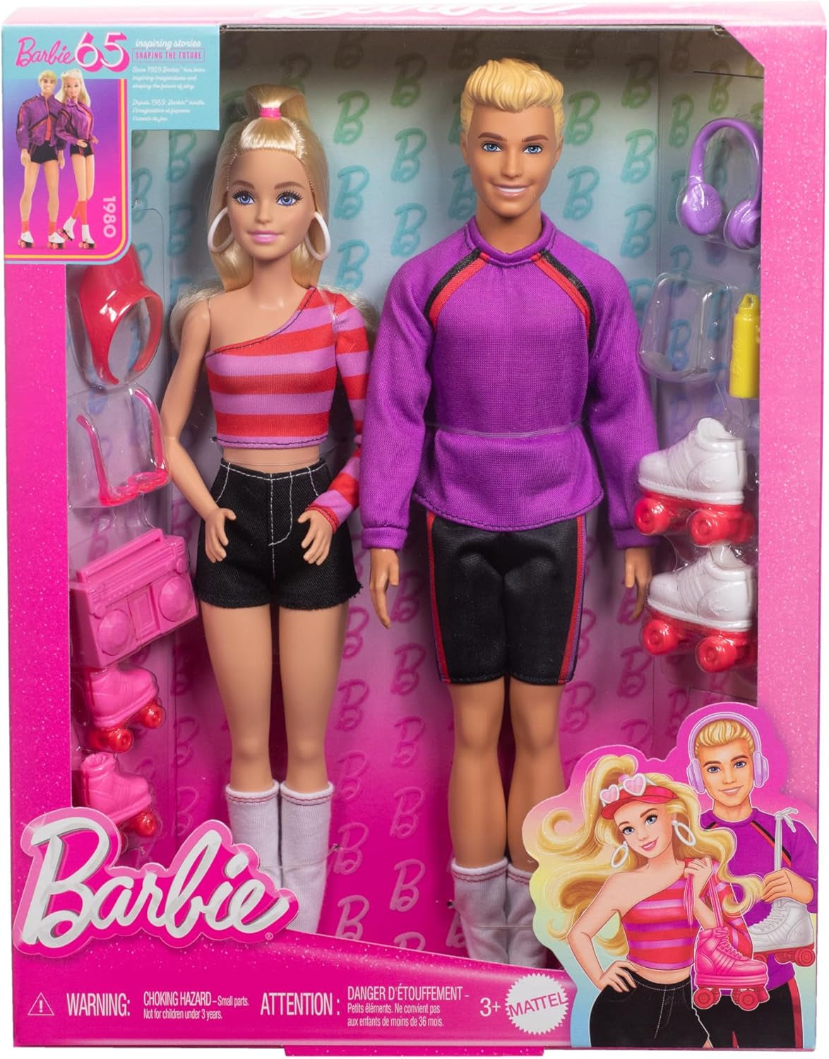 Zestaw Barbie Fashionistas z 2 modnymi lalkami i 6 akcesoriami, modne lalki Barbie i Ken na rolkach, figurki kolekcjonerskie z okazji 65. rocznicy, lalki HXK90 Naty Shop