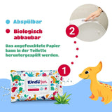 Kindii Fun Mokry Papier Toaletowy - (10X60 szt.) Mokry Papier Toaletowy - Rumianek, Aloe Vera, Ph-Neutral, Wodny, Odświeża okolice intymne - 600 sztuk