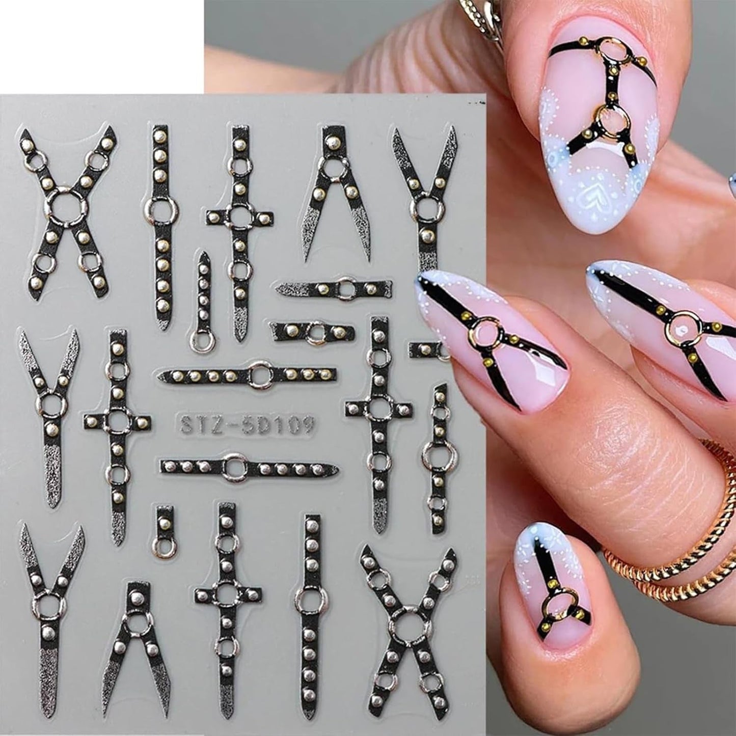 2 szt. 5D wytłoczony gotycki punk Nagelsticker, naklejka Nagel Selbstklebend Kreuz Und X-Form Halloween Nagelaufkleber, Nageldesign Zubehör Für Damen Nail Art