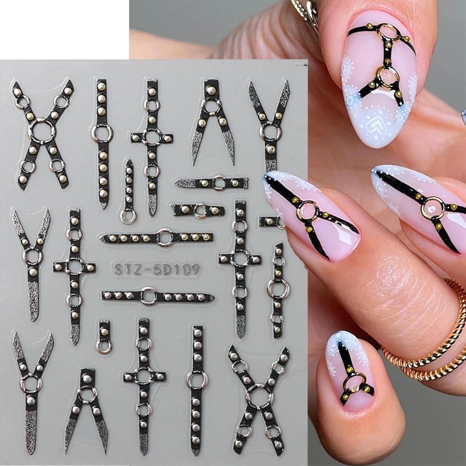 2 szt. 5D wytłoczony gotycki punk Nagelsticker, naklejka Nagel Selbstklebend Kreuz Und X-Form Halloween Nagelaufkleber, Nageldesign Zubehör Für Damen Nail Art