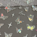 4 Blätter Holographisch Laser Weiß Schmetterling Nagelsticker,Y2K Aurora Schmetterlinge Stern Nail Naklejka 3D Flamme Herz Nageldesign Nagelsticker Selbstklebend Nagel Naklejka Nagel Zubehör Nail Art