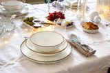 Seria MĘSER Pintar Wysokiej jakości zestaw obiadowy dla 4 osób 16 szt. Otwarta glazura Widoczne brązowe plamy i delikatne krawędzie Ręcznie robiona porcelana w stylu vintage