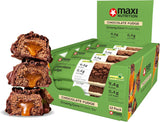 MaxiNutrition Kremowy wegański baton proteinowy z czekoladą, orzeszkami ziemnymi i karmelem 12x45g - wegański baton proteinowy, 18% białka, 8,3g w batonie, niska zawartość cukru (0,9g), bez dodatku cukru, bez sztucznych aromatów