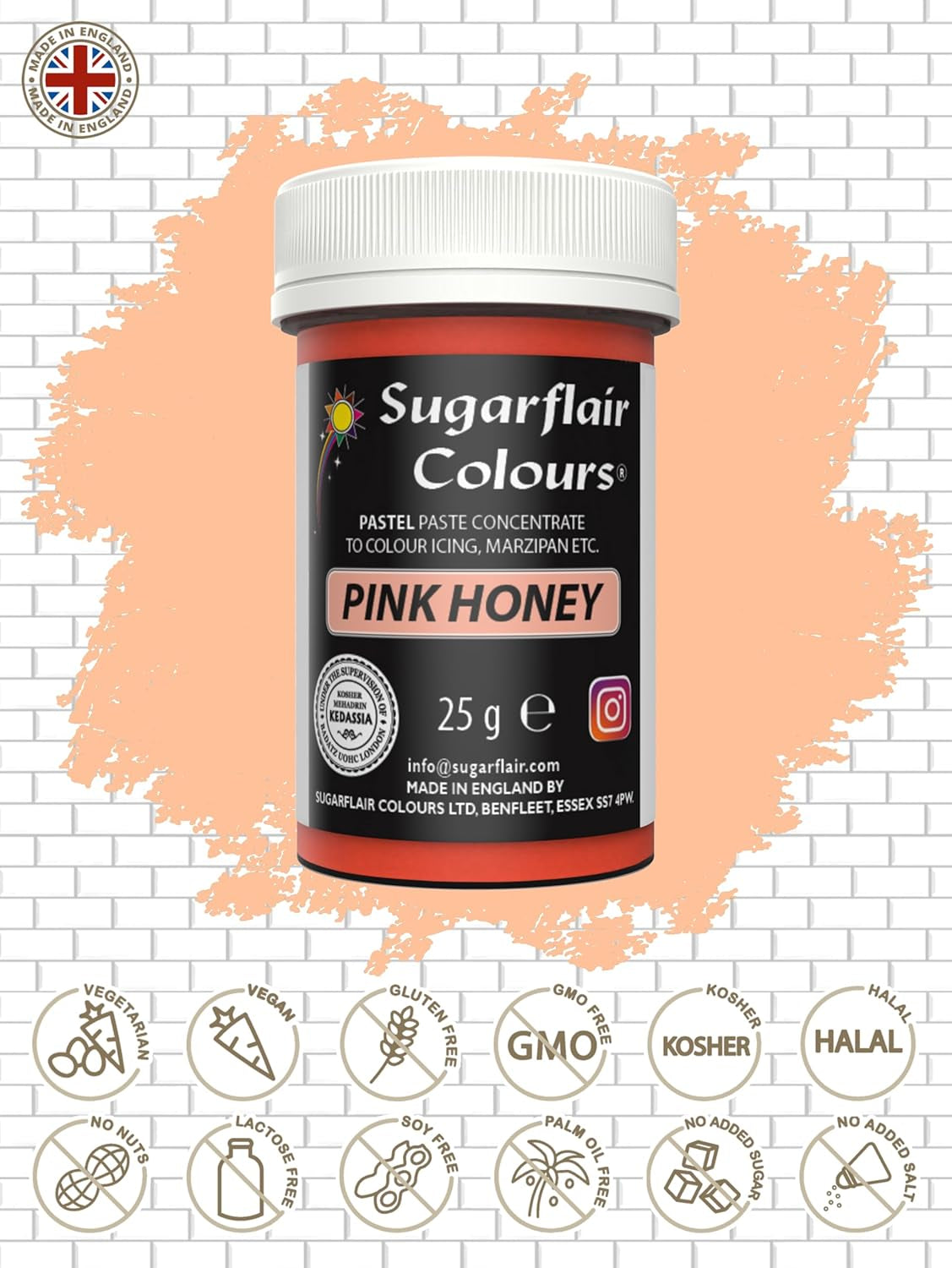 Sugarflair Pastel Pink Honey Food Coloring Paste - Wysoko skoncentrowana do stosowania z kremem maślanym, pastą cukrową, lukrem królewskim lub mieszankami do ciast, żywym barwnikiem spożywczym - 25g