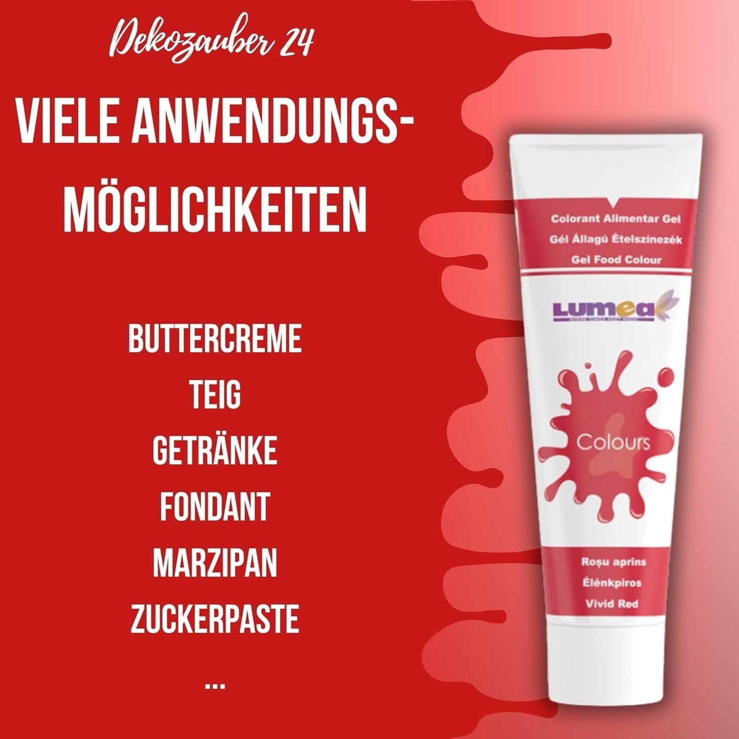 Dekozauber 24 Czerwony barwnik spożywczy, żel, 30 g, wegański, bez cukru, silnie skoncentrowany, czerwony barwnik spożywczy do kremów, kremów, napojów i nie tylko