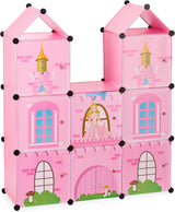 Półka do pokoju dziecięcego Relaxdays, zamek księżniczki, plastik, szafka DIY z drzwiami, HBT: 128 x 110 x 37 cm, różowy Naty Shop Dollhouses