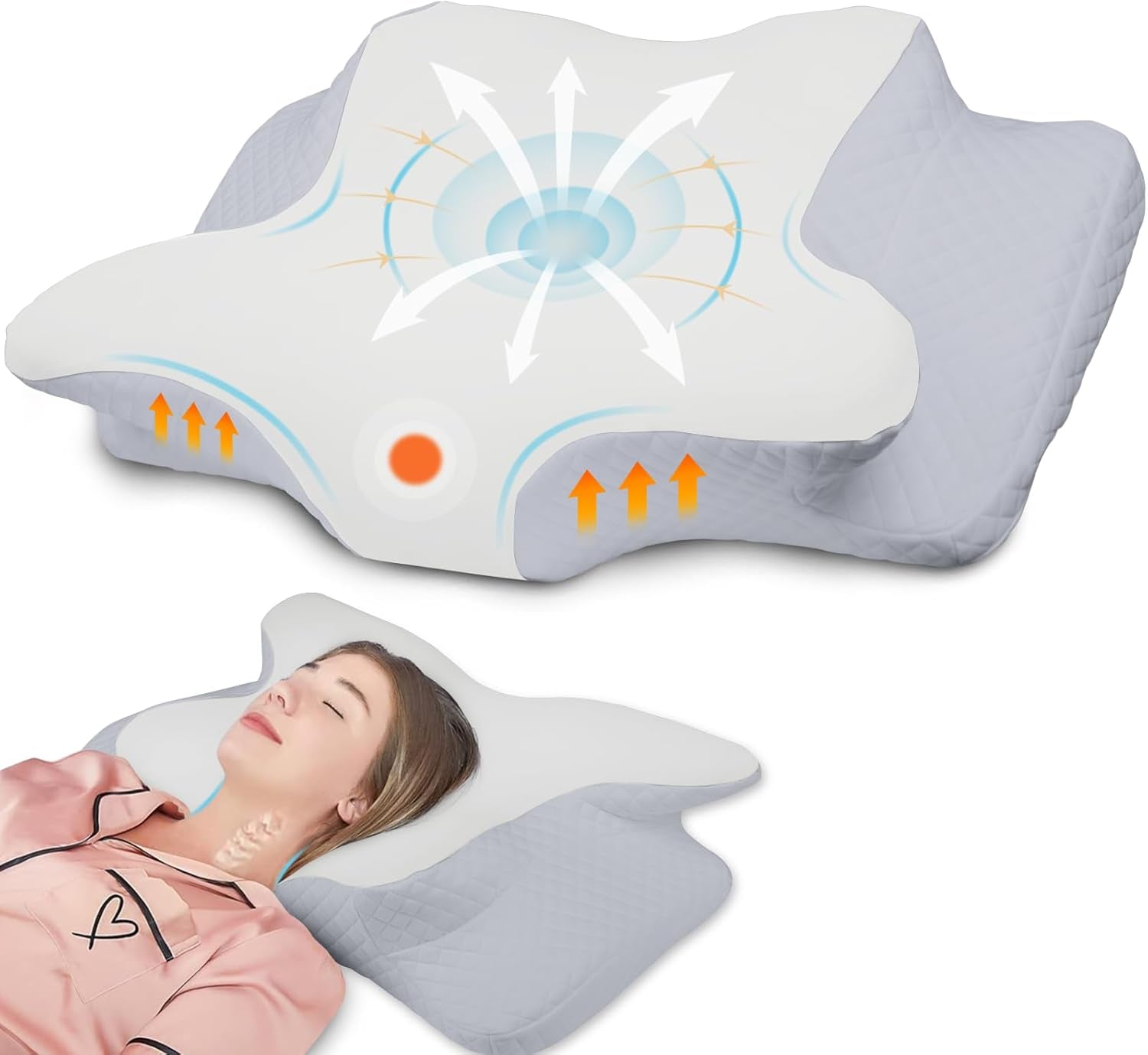 NVKHG Poduszka z pianki memory Ergonomiczna poduszka pod szyję Poduszka pod głowę, Poduszka z pianki Memory Poduszka pod głowę do podkładu bocznego, pleców i brzucha w celu poprawy jakości snu, 60X41X13 / 11 cm Poduszki ortopedyczne szyjki macicy Naty Shop Szary Biały