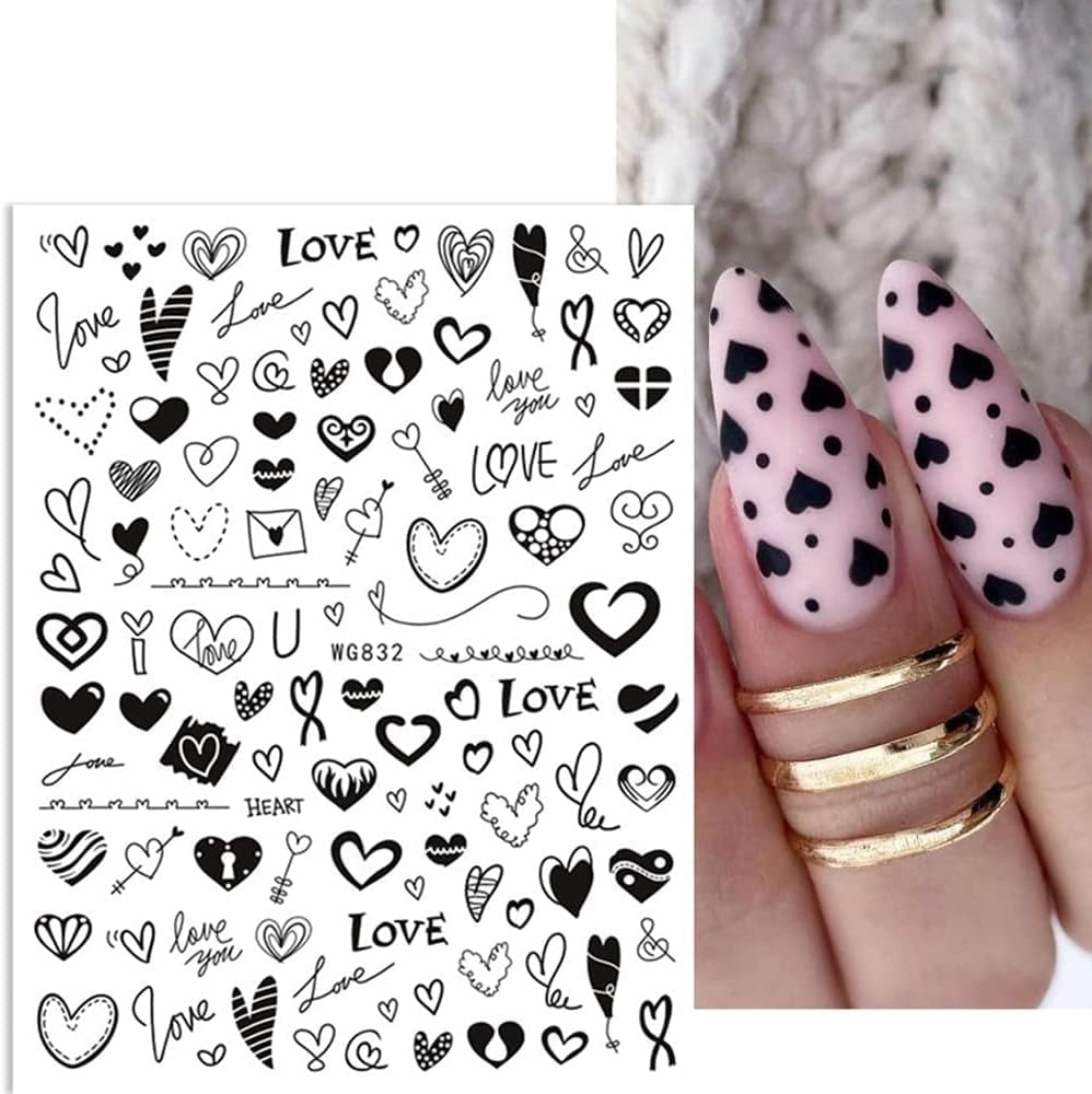 8 Blatt Nagelsticker Valentinstag Nagelaufkleber Selbstklebend Liebhaber Des Schwarzen Herzens Nail Art Naklejka Dekoration Nageldesign Zubehör