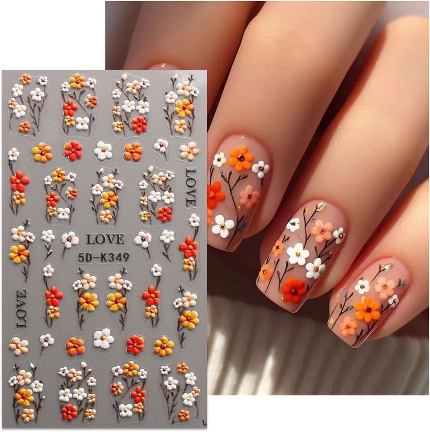 JMEOWIO 3D Nagelsticker Blumen Nail Art Naklejka Selbstklebend Nagelaufkleber 5D Stereoskopisch Herbst Blumen Dekoration Nageldesign Zubehör 4 Blatt