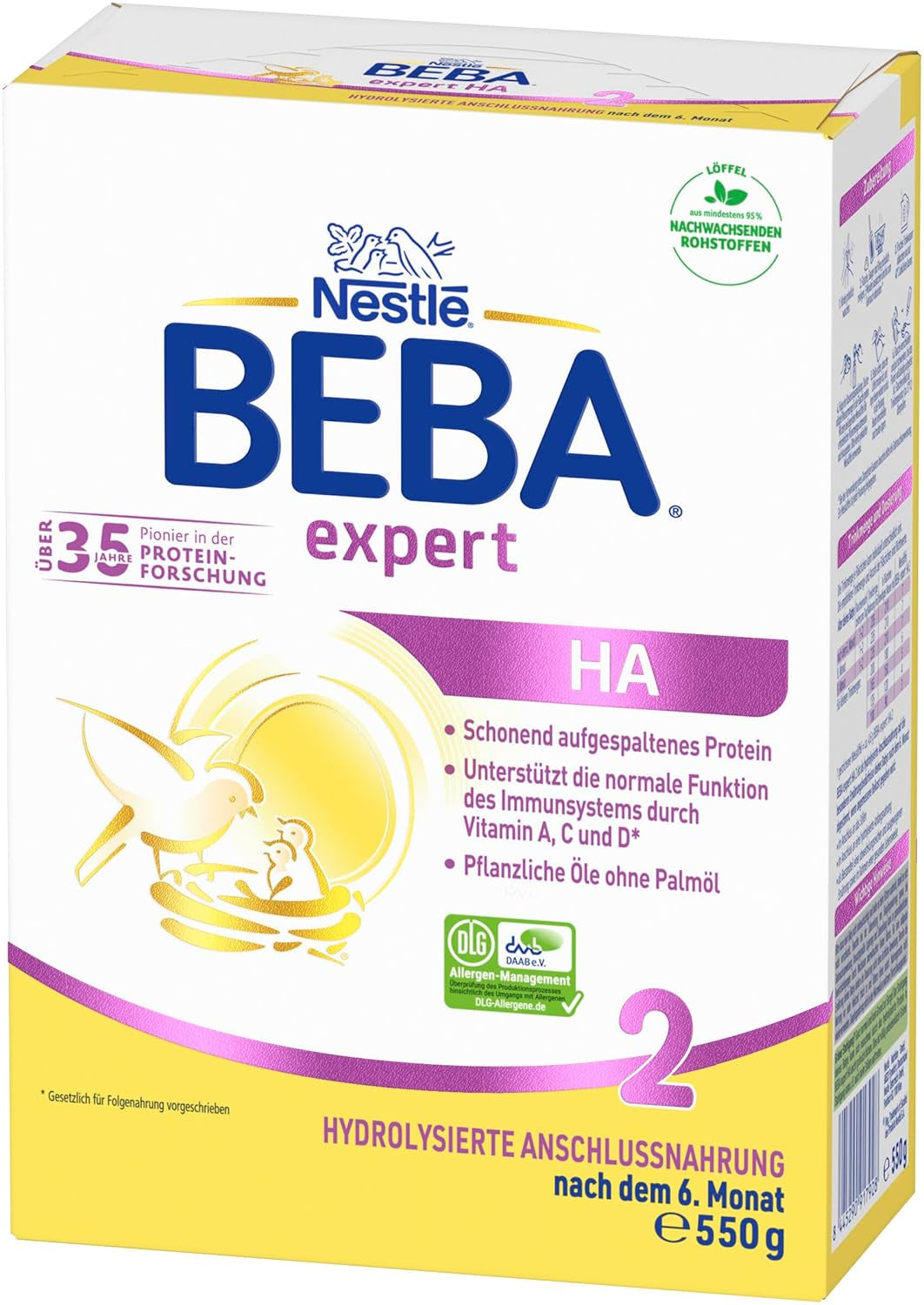 BEBA Expert HA 2 Mleko następne po 6 miesiącu, żywność dla dzieci z hydrolizatem białka, tylko laktoza, bez oleju palmowego, opakowanie 6 szt. (6 x 550 g) Naty Shop