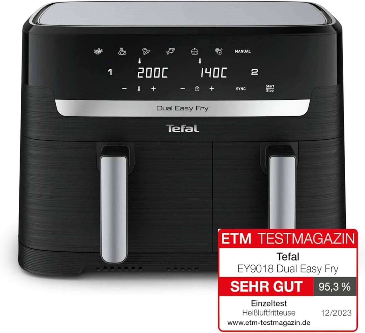 Frytownica na gorące powietrze Tefal Dual Easy Fry z dwiema komorami, pojemność 5,2/3,1 litra, dwie niezależne szuflady, 7 programów Sprzęt AGD Naty Shop